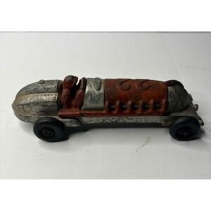 Vintage 1930s Hubley Cast Iron Race Car 22 Red Silver 2330 Made USA 6.5 Inch